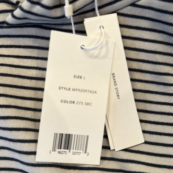 NWT Vince Striped Sueded Jersey Pullover Hoodie, Stone Beach/coastal Blue, L - Picture 5 of 5